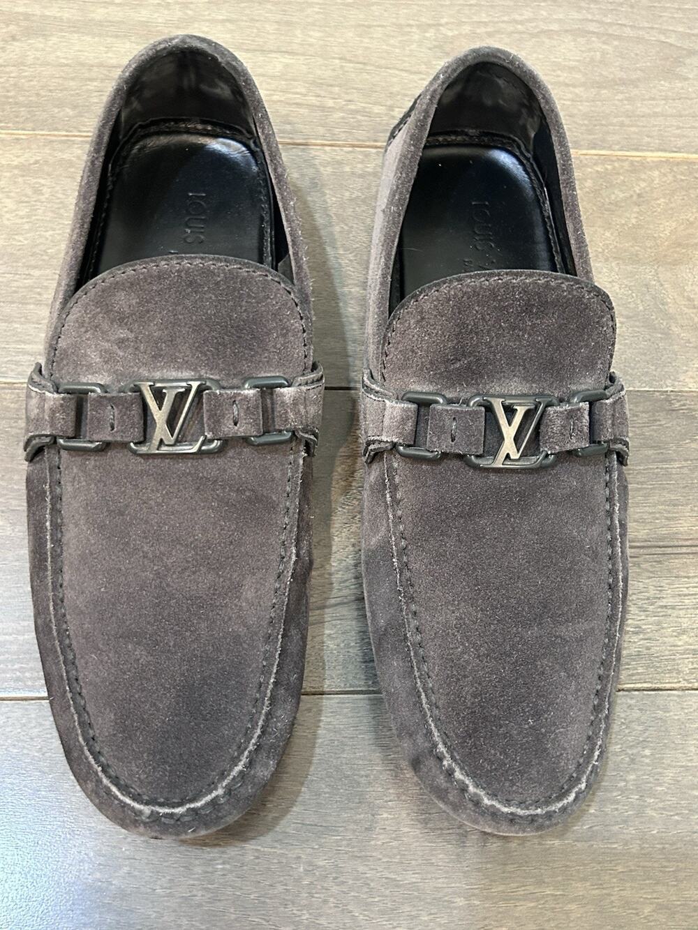 AUTHENTIC LOUIS VUITTON HOCKENHEIM GREY SUEDE DRIVING LOAFERS SZ LV 8 ( US 9)